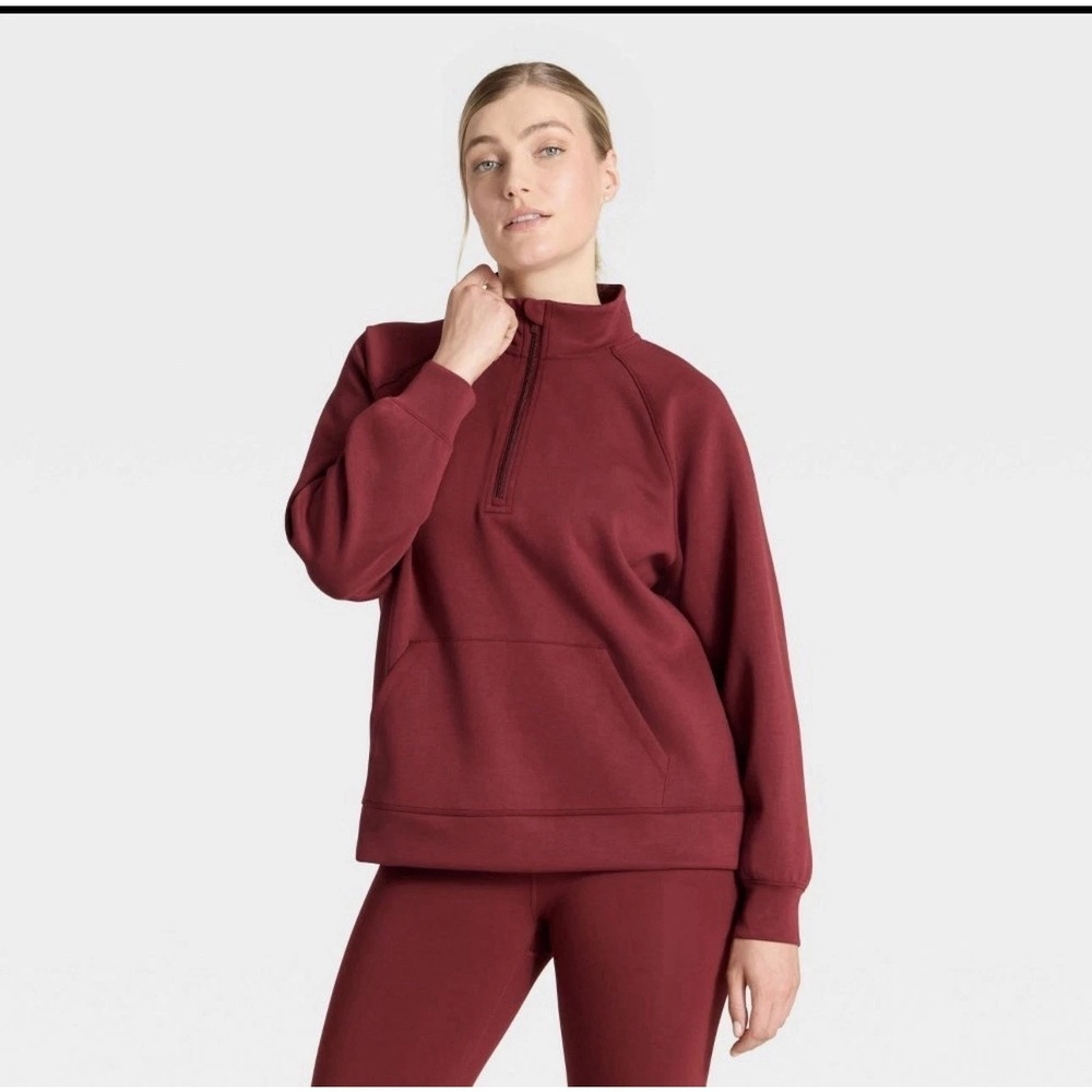 NWT All In Motion Maroon Airy Sleek Half Zip Sweatshirt Size S